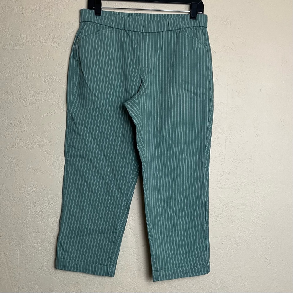 Lands' End Green White Elastic Waist‎ Mid Rise Stretch Pull On Sz 8P Capri Pants